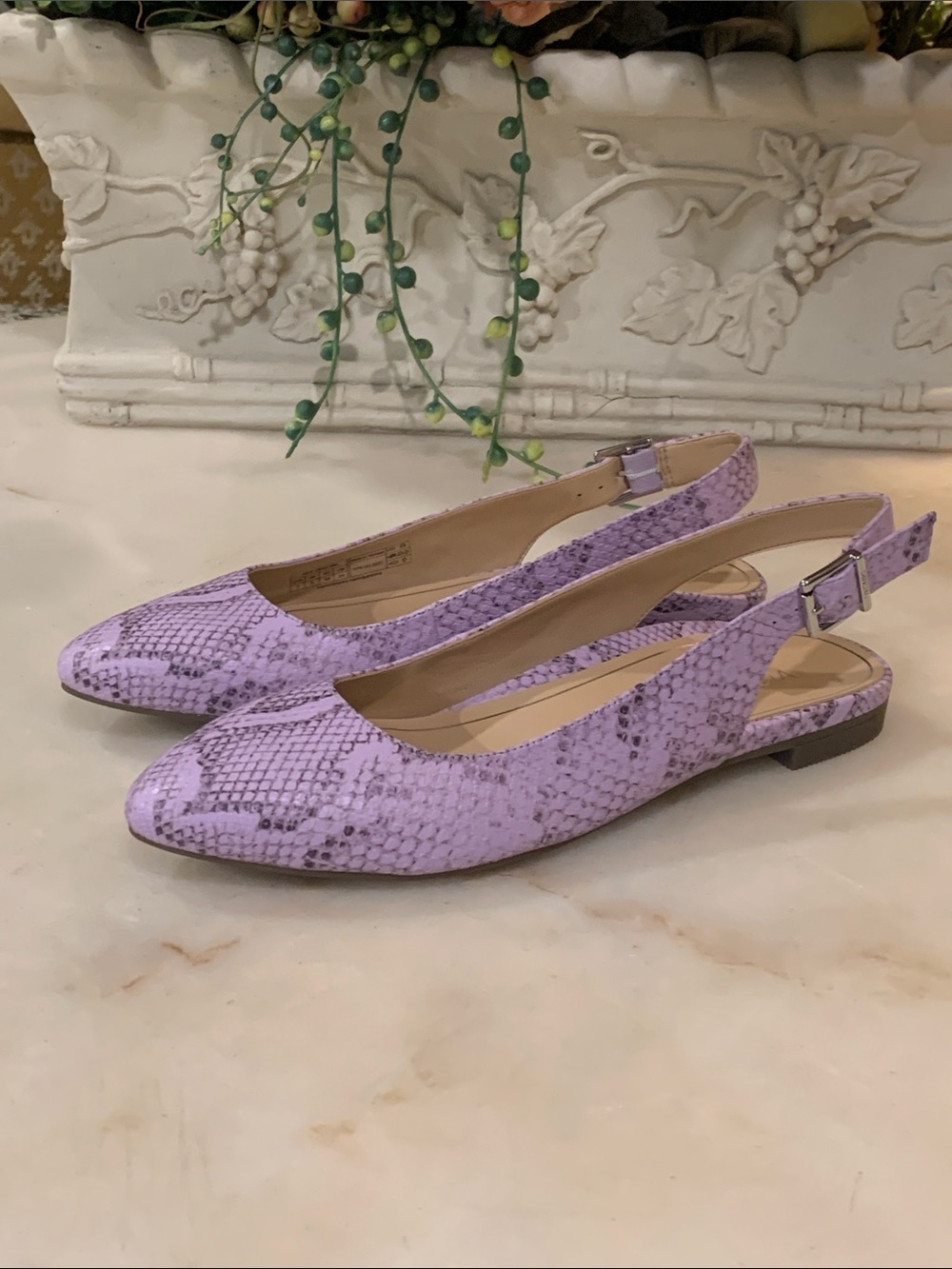 NWOT Vionic Jade Snake Print Lilac Adjustable Slingback Supportive Flats Size 7